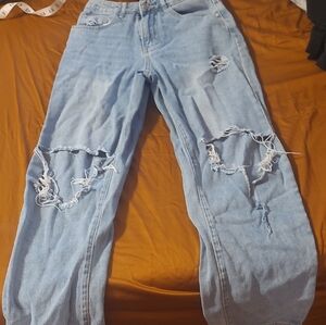 SHEIN Light Blue Distressed Boyfriend Jeans